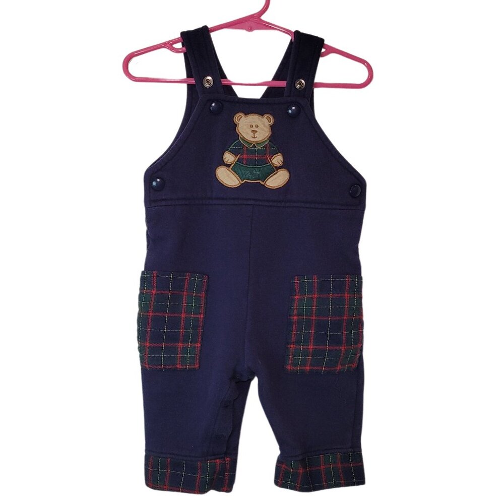Vintage 12M Baby Embroidered Teddybear Cotton Blend Overalls